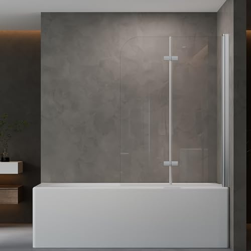 AQUENITH Duschwand für Badewanne 120x140cm 2-teilig Duschabtrennung Faltbar | Badewannenwand Duschwand Faltwand 6mm Sicherheitsglas ESG Klarglas,Hebe-Senk-System
