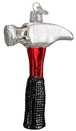 Old World Christmas Ornaments: Contractor Tools Glass Blown Ornaments for Christmas Tree, Claw Hammer, Red, Black, Silver, 4.500 (32093)