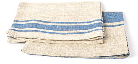 LinenMe Blue Striped Provence Linen Hand and Guest Towels, Set of 2, Natural