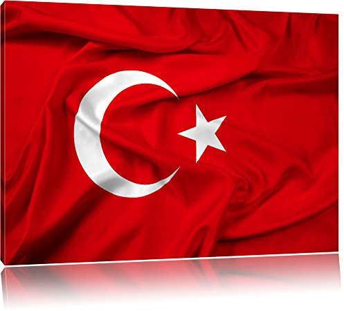 Pixxprint Turkey flag Türkei Flagge, Größe: 100x70cm, Leinwandbild, fertig gespannt, Wandbild, Dekoration, Kunstdruck, kein Poster