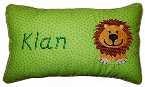 Momelie Grünes Schmusekissen * Kuschelkissen * Löwe * mit Namen Bestickt * 17 x 29 cm * SK-gn_0030