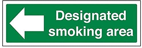 V Safety Designated Smoking Area/Arrow Left Prohibition Sign - 300mm x 100mm - Self Adhesive Vinyl
