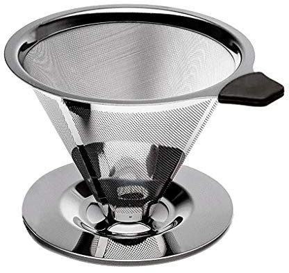 Rolin Roly Filtre à Café Permanent avec Poignée en Caoutchouc Filtre à Café Réutilisable en Acier Inoxydable Double-Pont Coffee Dripper (Couverture de Poignée Noire)