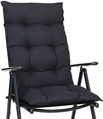 DETEX® Stuhlauflage 6er Set für Hochlehner Gartenstuhl 122x48cm Anthrazit Atmungsaktiv 8cm Dick Stuhlkissen Polsterauflage Sitzauflage Waschbar