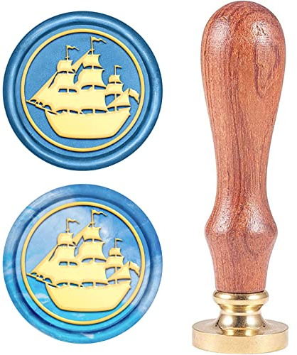 craspire Wachs-Siegel-Stempel, Wachssiegelstempel Segelboot Jahrgang Wachs-Siegel-Stempel Retro Holzstempel Abnehmbar Messingdichtung Holzgriff Für Hochzeitseinladungen Verschönerung