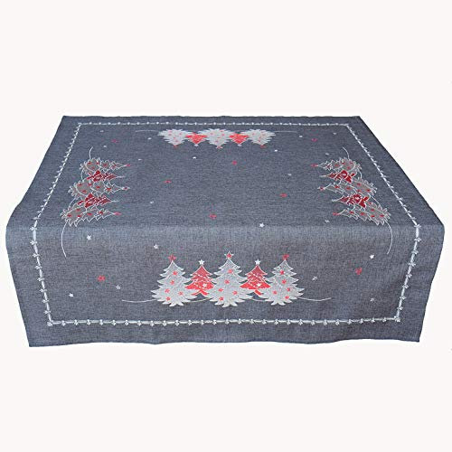 Raebel OHG Tischwäsche Stickerei Weihnachtsbäume Weihnachten Winter (85 x 85 cm, Grau)