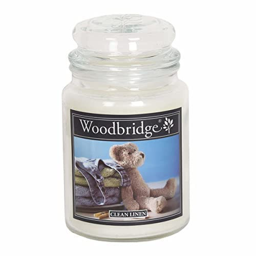 Woodbridge Große Duftkerze im Glas mit Deckel | Clean Linen | Duftkerze Frisch | Kerzen lange Brenndauer | Raumduft für Zuhause | Kerze 2 Docht