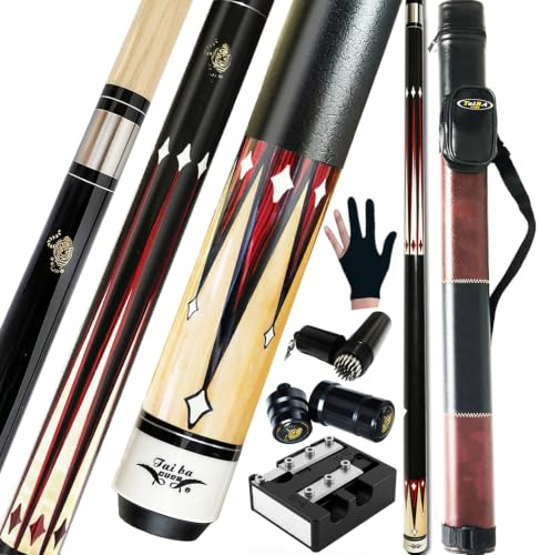 Tai ba cues Billard-Queuestab + Hartschalenkoffer, 13 mm Spitze, 147,3 cm, Hartholz, kanadischer Ahorn, professioneller Billard-Queue-Stick 18,19,20,21,22 g (wählbar), Blau, Schwarz, Rot, Grau, Grün