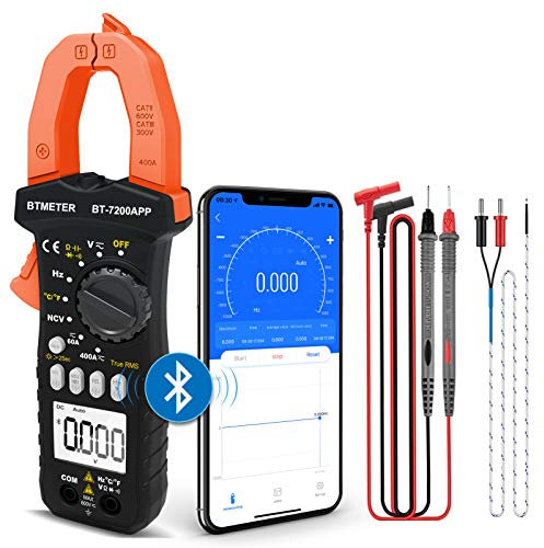BTMETER BT-7200APP TRMS 6000 Counts Clamp Multimeter, Bluetooth Digital Clamp-on Ammeter for AC/DC Current Voltage Resistance Capacitor Frequency Continuity Temperature NCV