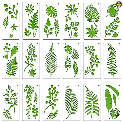 18 PCS Tropical Leaves Stencils - Fern & Palm 12 x 6 in Reusable Washable Botanical Stencils for Wall & Home Painting Decoration