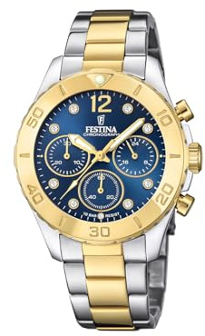 Festina Damenuhr Analog aus Edelstahl 316l Multi | Quarzwerk Chronograph, Widerstandsfähiges Mineralglas, Wasserdicht 10 ATM F20604/3