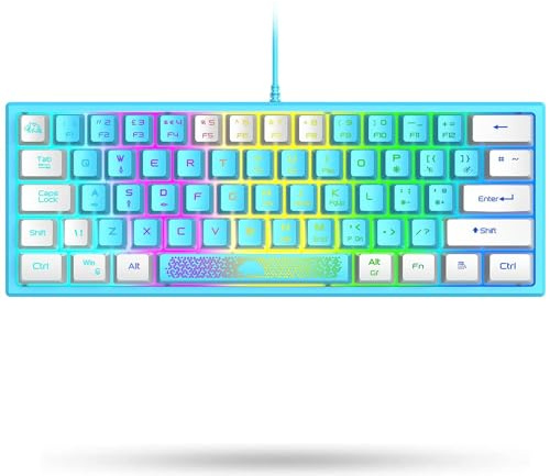 LexonElec K61 60% Prozent Gaming Bunte Tastatur Mini Blau Und Weiß Pc RGB Beleuchtung - UK Layout QWERTY Aesthetic Keyboard Cute - Mechanische Fühlen Ergonomie Kawaii - Für Laptop Computer