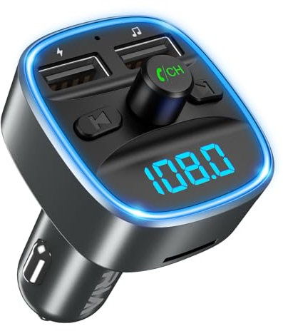 ORIA Bluetooth 5.3 FM Transmitter for Car, Bluetooth Car Adapter, Wireless Radio Receiver, Universal Car Charger with Dual USB, Hands-Free Calling, Music Player Support TF Card & USB Disk -Grey