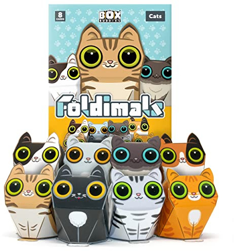 Box Buddies Foldimals Cats - Pack of 8 Cat Paper Toy Cards | Paper Craft for Kids, Pocket Money Toys, Stocking Fillers
