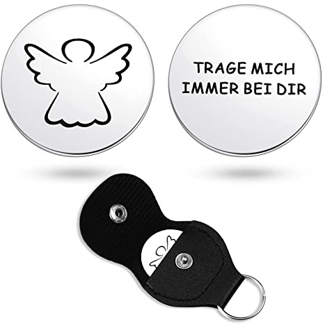 Nuenen Trage Mich Immer bei Dir Glücksbringer mit Tasche Edelstahl Schutzengel Münze für Weihnachten Pocket Hug mit Leder Schlüsselanhänger Viel Glück Geschenk für Freunde Familie Kollege