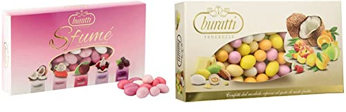 Buratti Confetti con Mandorle Tostate Ricoperte di Cioccolato, Bianco ai Molteplici Gusti, Tenerezze Sfumè Rosa - 1000 g & con Ripieno alla Frutta, Gusti Assortiti, Tenerezze Misto Frutta Colorati