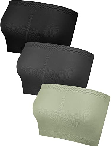 Geyoga 3 Sujetadores sin Tirantes Bandeau sin Relleno Sostén Top de Tubo Elástico (XXL, Negro, Gris Oscuro, Verde Oliva)