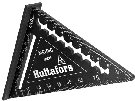 Hultafors Anschlagdreieck MMRS (Länge 110 mm, für 45°- und 90°-Winkel, starke Kante als Sägeführung, lasergravierte Skalen für Grat-, Kehl- und Schiftsparren, Messwerkzeug) 483287