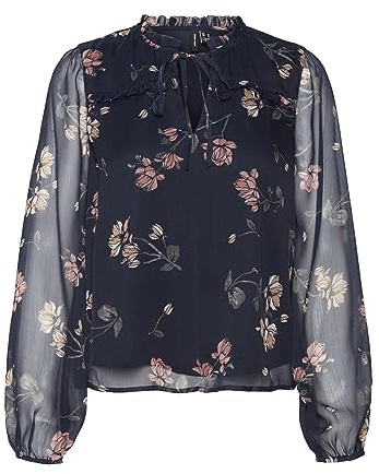 VERO MODA Vmmilla Ls Top WVN GA Noos Blouse pour Femme, Blazer Bleu Marine/AOP : Sallie, XS