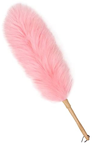 ACiyD Staubbürste, weicher Woll-Staubwedel mit Holzgriff, Bürsten-Reinigungswerkzeug, Lammwoll-Staubtücher zum Reinigen von Fahrzeugen, Büro- und Hausarbeit, Staubwedel (Color : Brown-Small) (Rosa)