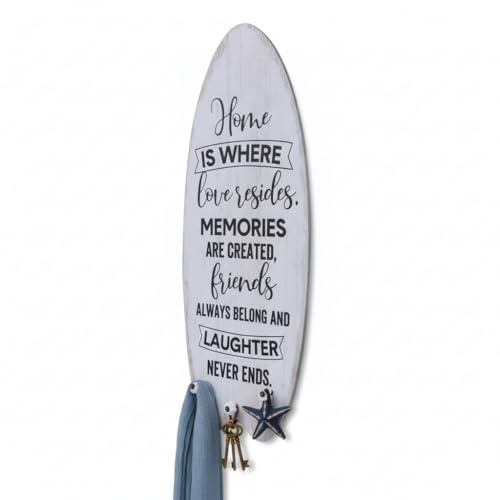 Melko Plankenschild Surfbrett Wandbild Home mit Kleiderhaken 100x40 cm Holz | handgefertigt aus Naturholz, rustikale Garderobe für Jacken, Taschen und Accessoires, für Flur, Wohnzimmer und Kinderzimmer