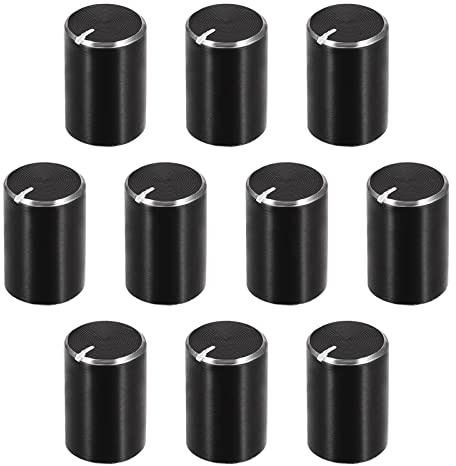QUARKZMAN 10 Stück Potentiometer Knopf 10mmx15mm Drehregler Schwarz | Aluminium, Mit Elektronische Rändelwellen Lautstärkeregler, Für Audio Gitarrengeräte