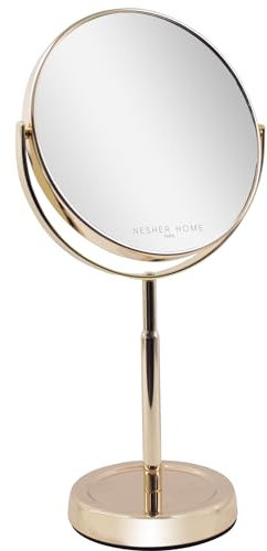 NESHER HOME Miroir Coiffeuse Maquillage grossissant Double Face avec grossissement 1X/5X avec Support, Rotation à 360 degrés, Style Moderne Rose Gold
