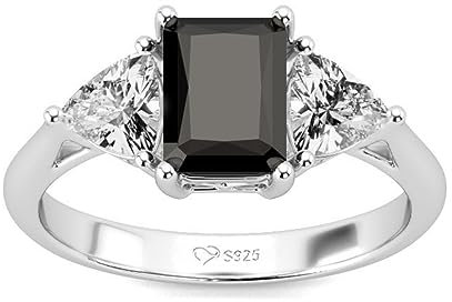 Jeulia Ring aus 925er Sterlingsilber mit drei Steinen im Smaragdschliff Valentinstag Versprechen Jubiläumsringe für ihre Teenager Mädchen mit Schmuckschatulle (Silber, 57(18.1))