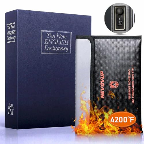 Dictionary Umleitungsbuchtresor mit Zahlenschloss und 2,315.6 °C feuerfeste Geldtasche für Bargeld, Wörterbuch Spardose für Bargeld Safe versteckt, Geldversteckbox, geheimes tragbares Metallfach Safe