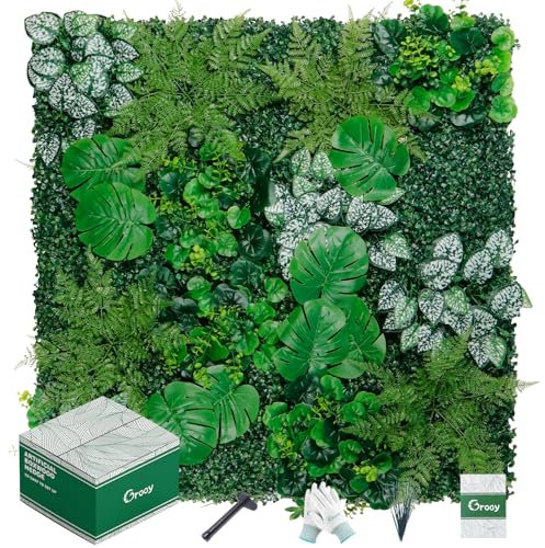 Grooy Artificial Boxwood Panels, Grass Wall Panels 12 Pack 20x20,Privacy Hedge Fence Screen with UV Protection,Fake Greenery Backdrop for Indoor Wedding Decoration and Outdoor Garden Backyard