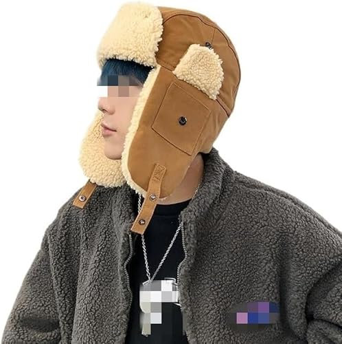 Warme Wintermützen, Pilotenmützen, Fliegermützen, Wintermützen mit Ohrenklappen, pelzverdickte warme Mütze, Radfahren, Skifahren, Outdoor, winddichte Ohrenklappe aus Wolle ( Color : Style3 - Khaki , S