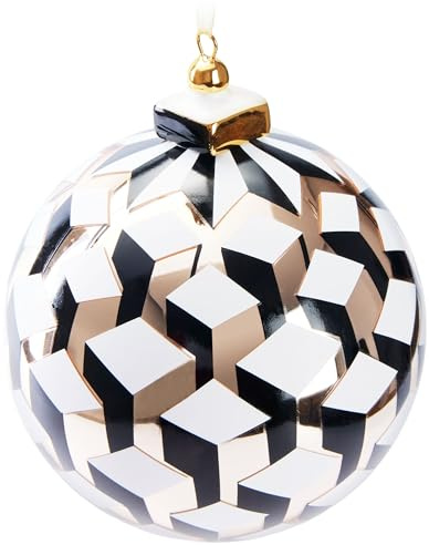 BRUBAKER Premium Weihnachtskugel 3D Würfel Gold, Weiß und Schwarz - 10 cm Baumkugel aus Glas mit Porzellan Spitze - Moderne Weihnachtsbaumkugel - Christbaumkugel - Christbaumschmuck