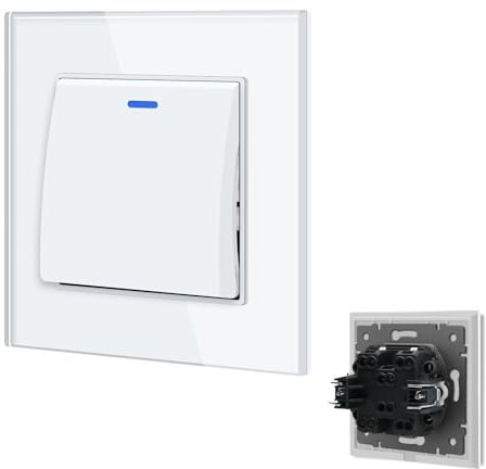 BSEED Interruttore da Incasso con Terminale a Spina, Interruttore 1 Gang 3 Vie, Interruttore a Pulsante con Indicatore Luminoso a LED, Interruttore a Parete per Soggiorno Ufficio Cucina, Bianco