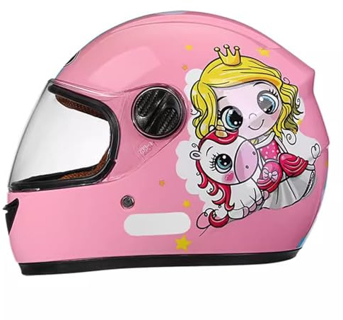 QJWMatic Casque De Moto Intégral pour Enfants, Casque Quatre Saisons avec Pare-Soleil, Garçons Et Filles De 3 À 12 Ans D,48-55CM