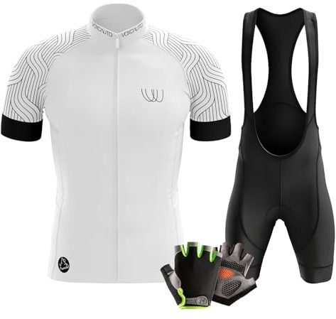VOXCAUTQ Män sommar cykling kortärmad topp och gel haklapp shorts set, kortärmad cykling jersey kit andningsbara MTB kläder kostymer, Typ-14, XL