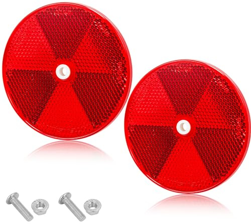 AGRISHOP 2X Catadioptrico para Remolque,Ø80mm,Reflectors Rojo Redondo Reflector de Seguridad de Poste Tractor Bicicleta con Tornillos