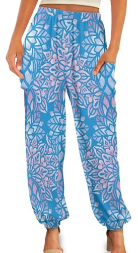 Gzzxiailg Mandala Pattern Tai Chi Pant for Womens Lightweight Yoga Training Trousers Leisure Slimming Dancing Long Pants for Daily Beach & Lounge