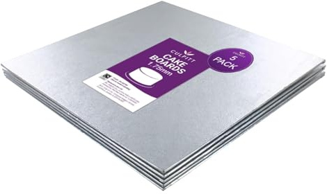 Culpitt 9 Square Cake Cards - 5 Pack | 1.75mm Thin, Silver Foil Edge, Fits 7 Sponge, Ideal For Tiered Layers, Lightweight Yet Strong
