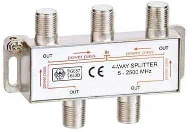 CORONIR 4 Way Coaxial Cable Splitter 5-2500MHz for STB TV, Antenna and MoCA Network, TV Antenna Splitter for RG6 RG59 Coax Cable Satellite HDTV, Pack of 1