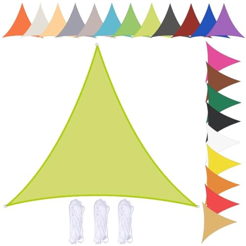 nvdsivee Vela Ombreggiante Impermeabile Triangolare Tenda da Sole per Esterno Telo Ombreggiante con Occhielli e Corda 90% UV Protezione Vela Parasole per Giardino Giallo Verde 3x3x3m