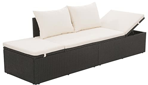 Festnight Gartensofa mit Liegefunktion Balkon Liegesofa Rattan Sonnenliege Gartenliege Sofa Liege Lounge Sofa Outdoor mit Schlaffunktion Rattansofa Balkon Bank Verstellbar Balkonmöbel