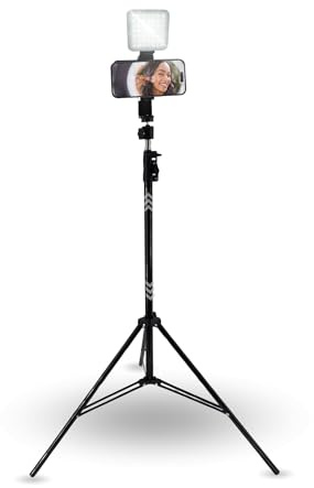 TronicXL Smartphone Stativ mit Licht 2m mit Kugelkopf drehbar neigbar Halterung Ständer Tripod Handy hoch groß Foto Video höhenverstellbar 210cm für Influencer Video Foto Live-Stream Konferenz