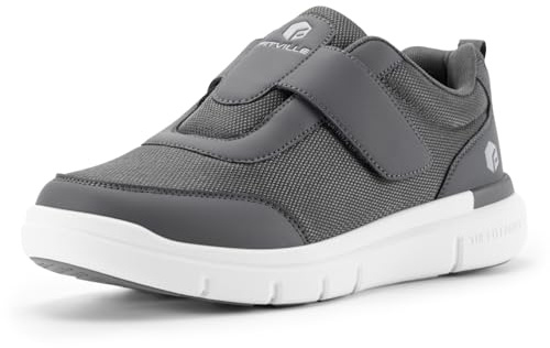 FitVille Diabetic Shoes for Men Extra Wide Width Orthopedic Swollen Feet Shoes, Neuropathy Foot Pain Relief Walking Sneakers for Elderly Seniors with Parkinson's (Grey, 14 Wide)