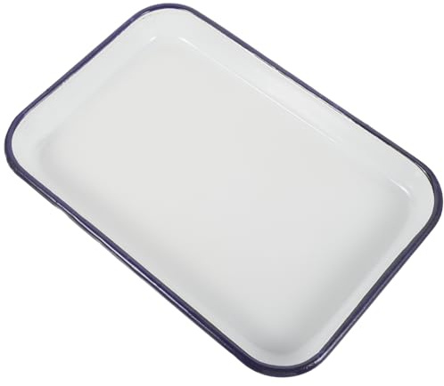 OFFSCH Plat de Service Rectangulaire en Émail Blanc, Plaque de Cuisson Résistante à L'usure Surface Lisse, pour Pizza et Moule à Pâtisserie Cuisine