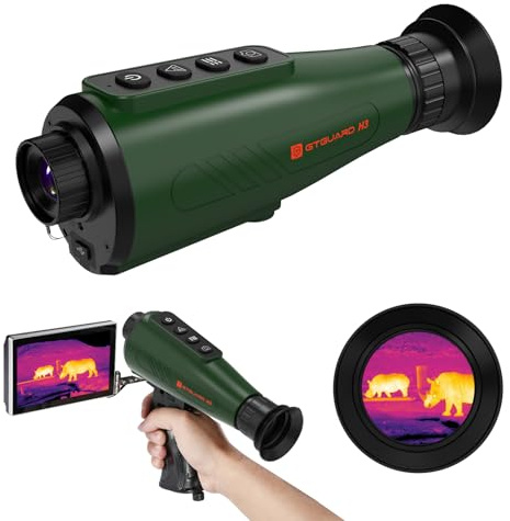 Monocolo termico, 384 x 288 (risoluzione AI), H3 monoculare termico per caccia, display micro-OLED (800 × 600), visione notturna termica IP66 con hotspot/STA/MIC, 12 ore + alimentazione a batteria