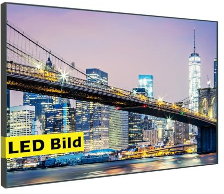 sedax LED Leuchtbilder I Beleuchtetes Wandbild mit Rahmen I Modernes Leuchtbild für tolle Atmosphäre (Manhattan Skyline New York, 40x30 cm, Rahmen: Schwarz Matt)