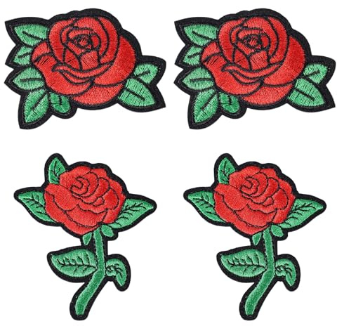 4pcs Rose Embroidered Patch, 2 Sizes Valentine's Day Iron on Patches Sweets Applique Patches for Sewing Flower Patches for Clothes DIY Crafts Decor for Jeans Jackets Bags Dress