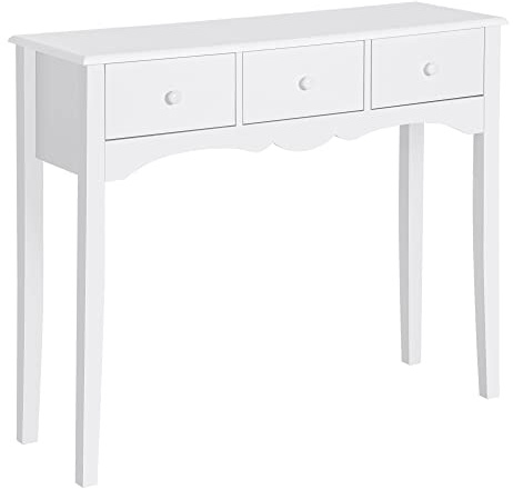 HOMCOM Tavolo Consolle Moderno con 3 Cassetti in MDF 100x32x85 cm Bianco | Consolle da Ingresso, per Corridoio, Soggiorno