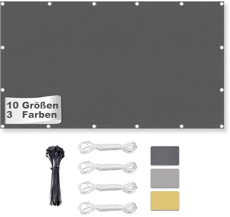 Sonnensegel Wasserdicht Rechteckig mit Ösen, Markisenstoff 95% UV Schutz, Sonnenschutz Markise Reißfest Wetterfest mit Seil, für Balkon Terrasse Garten, 2x3M Dunkelgrau