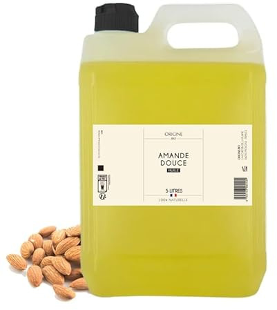 Origine - Huile d'Amande Douce 5 Litres - Marque Française - Excellente Qualité Pressée à Froid - 100% Naturelle Huile Amande Douce Cheveux - Peau Corps Visage Massage Vergeture